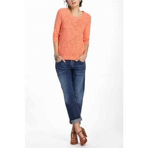 Anthropologie Moth Crochet Knit Metallic Pullover Orange Sweater Size Small